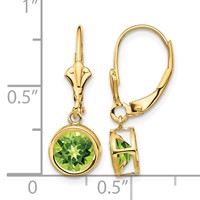 14K 6mm Yellow Gold Round Peridot Bezel Leverback Dangle Earrings view 4