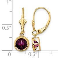 14K 6mm Yellow Gold Round Rhodolite Garnet Bezel Leverback Dangle Earrings view 4