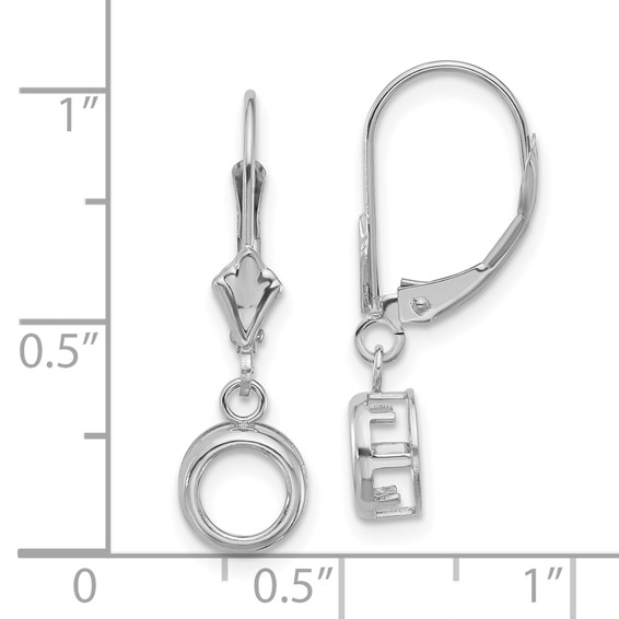 14k White Gold 6mm Round Bezel Leverback Earring Mountings