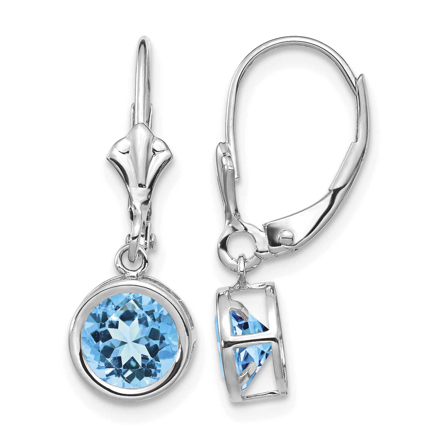 14k White Gold 6mm Blue Topaz Leverback Earrings (XLB101WBT)