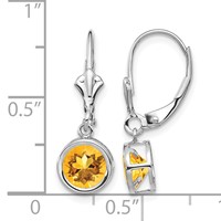 14K White Gold 6mm Round Citrine Bezel Leverback Dangle Earrings view 4