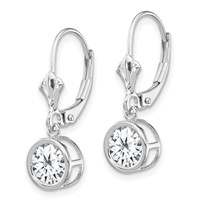 14K White Gold 6mm Round Cubic Zirconia Bezel Leverback Dangle Earrings view 2