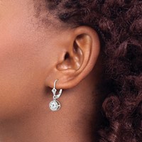 14K White Gold 6mm Round Cubic Zirconia Bezel Leverback Dangle Earrings view 3