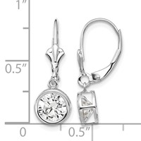 14K White Gold 6mm Round Cubic Zirconia Bezel Leverback Dangle Earrings view 4