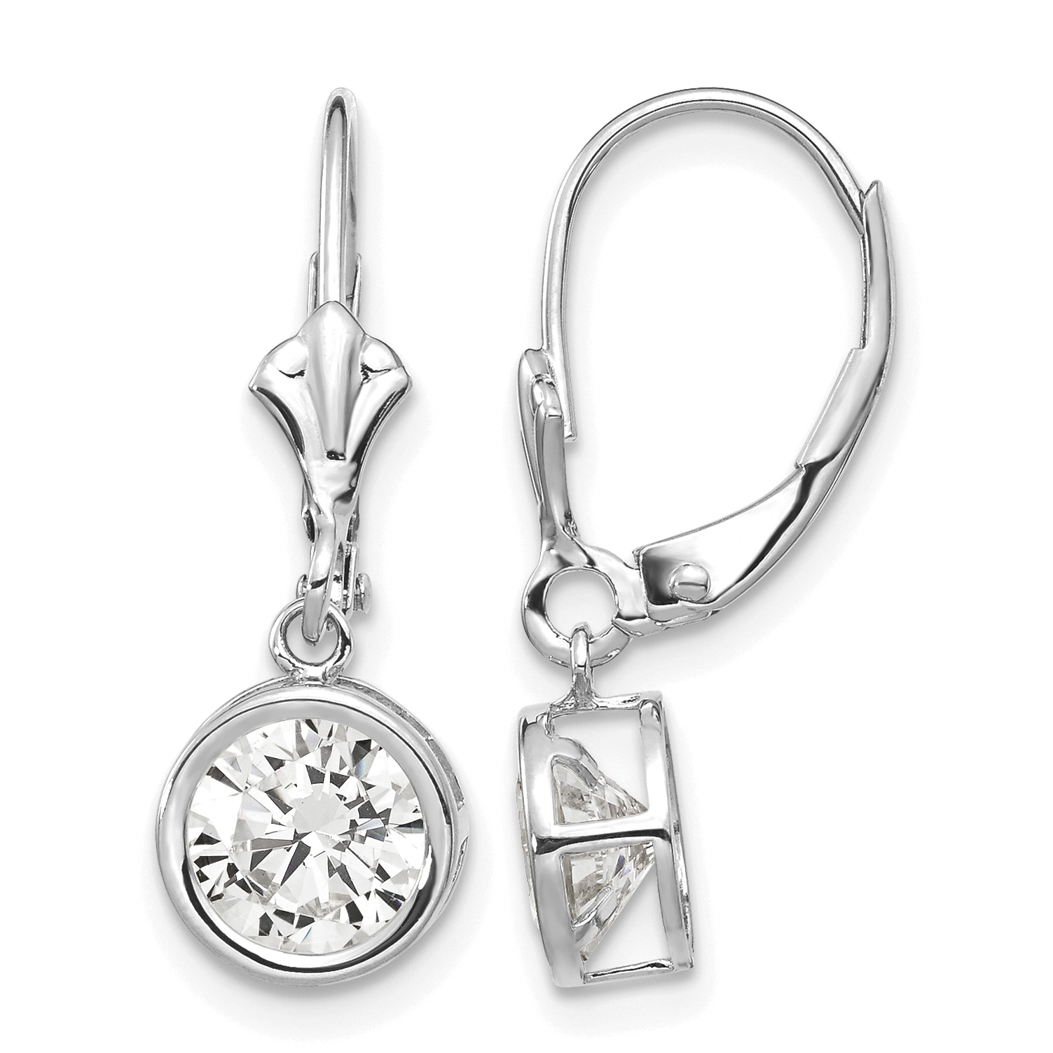14k White Gold 6mm Cubic Zirconia Leverback Earrings (XLB101WCZ)