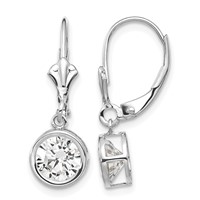 14K White Gold 6mm Round Cubic Zirconia Bezel Leverback Dangle Earrings view 1