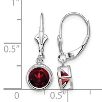 14K White Gold 6mm Round Garnet Dangle Leverback Earrings view 4