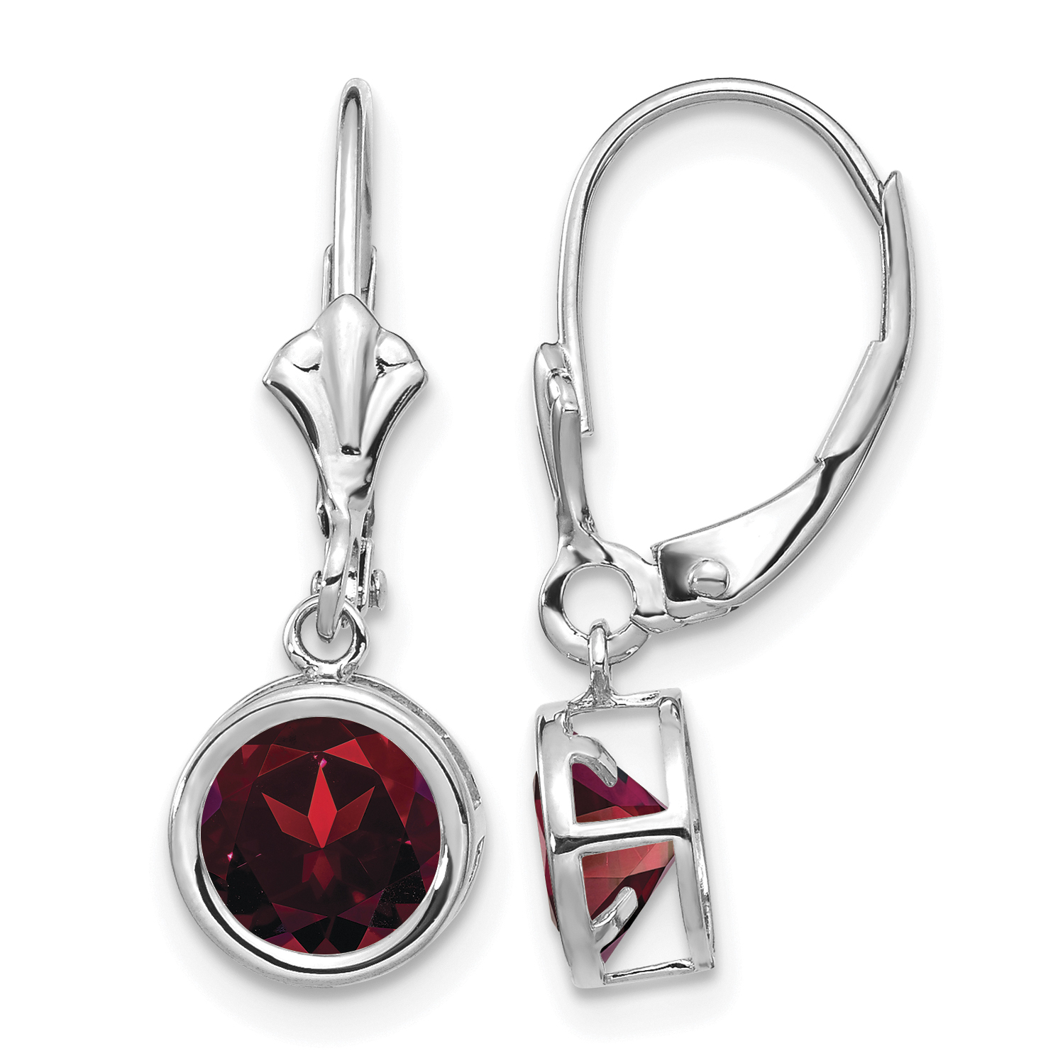 14k White Gold 6mm Garnet Leverback Earrings (XLB101WGA)