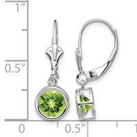 14K White Gold 6mm Round Peridot Bezel Leverback Dangle Earrings view 4