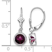 14K White Gold 6mm Round Rhodolite Garnet Bezel Leverback Dangle Earrings view 4