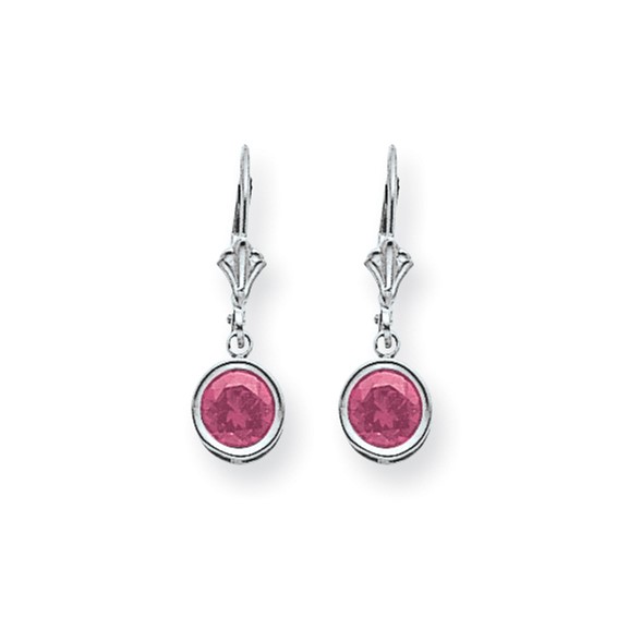 14k White Gold 6mm Pink Sapphire leverback earring