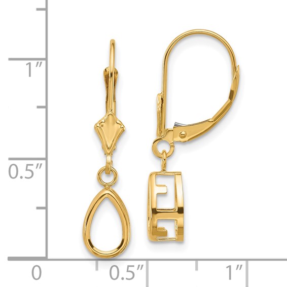 14k 8x5 Pear Bezel Leverback Earring Mountings