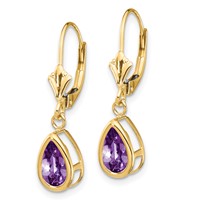 14K 8x5mm Pear Amethyst Bezel Leverback Dangle Earrings view 2