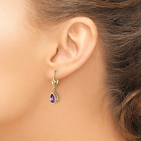 14K 8x5mm Pear Amethyst Bezel Leverback Dangle Earrings view 3