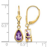 14K 8x5mm Pear Amethyst Bezel Leverback Dangle Earrings view 4
