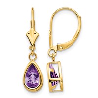 14K 8x5mm Pear Amethyst Bezel Leverback Dangle Earrings view 1