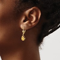 14K Yellow Gold 8x 5mm Pear Citrine Bezel Leverback Dangle Earrings view 3