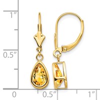 14K Yellow Gold 8x 5mm Pear Citrine Bezel Leverback Dangle Earrings view 4