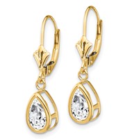 14K Yellow Gold 8x 5mm Pear Cubic Zirconia Bezel Leverback Dangle Earrings view 2