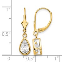 14K Yellow Gold 8x 5mm Pear Cubic Zirconia Bezel Leverback Dangle Earrings view 4