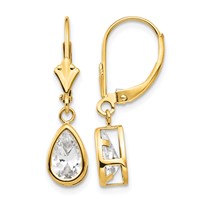 14K Yellow Gold 8x 5mm Pear Cubic Zirconia Bezel Leverback Dangle Earrings view 1