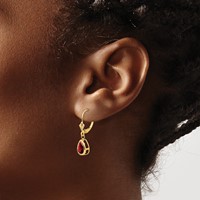 14K Yellow Gold 8x 5mm Pear Garnet Bezel Leverback Dangle Earrings view 3