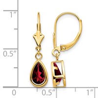 14K Yellow Gold 8x 5mm Pear Garnet Bezel Leverback Dangle Earrings view 4