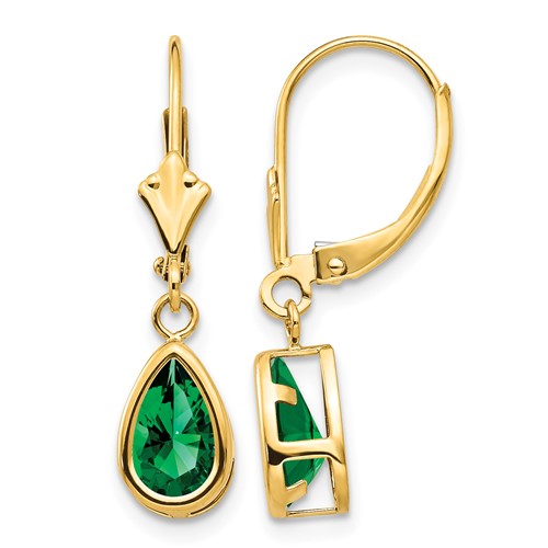 14K Yellow Gold 8x 5mm Pear Mount St. Helens Bezel Leverback Dangle Earrings