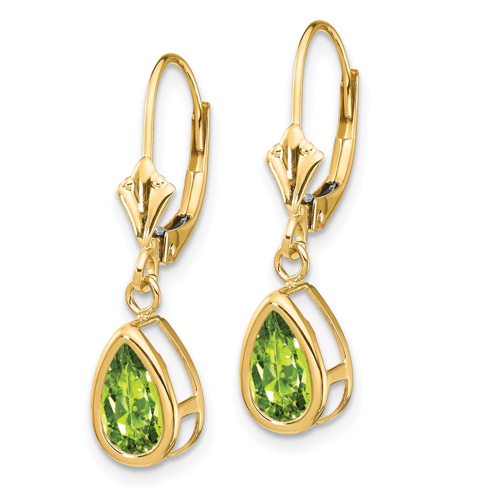 14k 8x5mm Pear Peridot Leverback Earrings (XLB103PE)