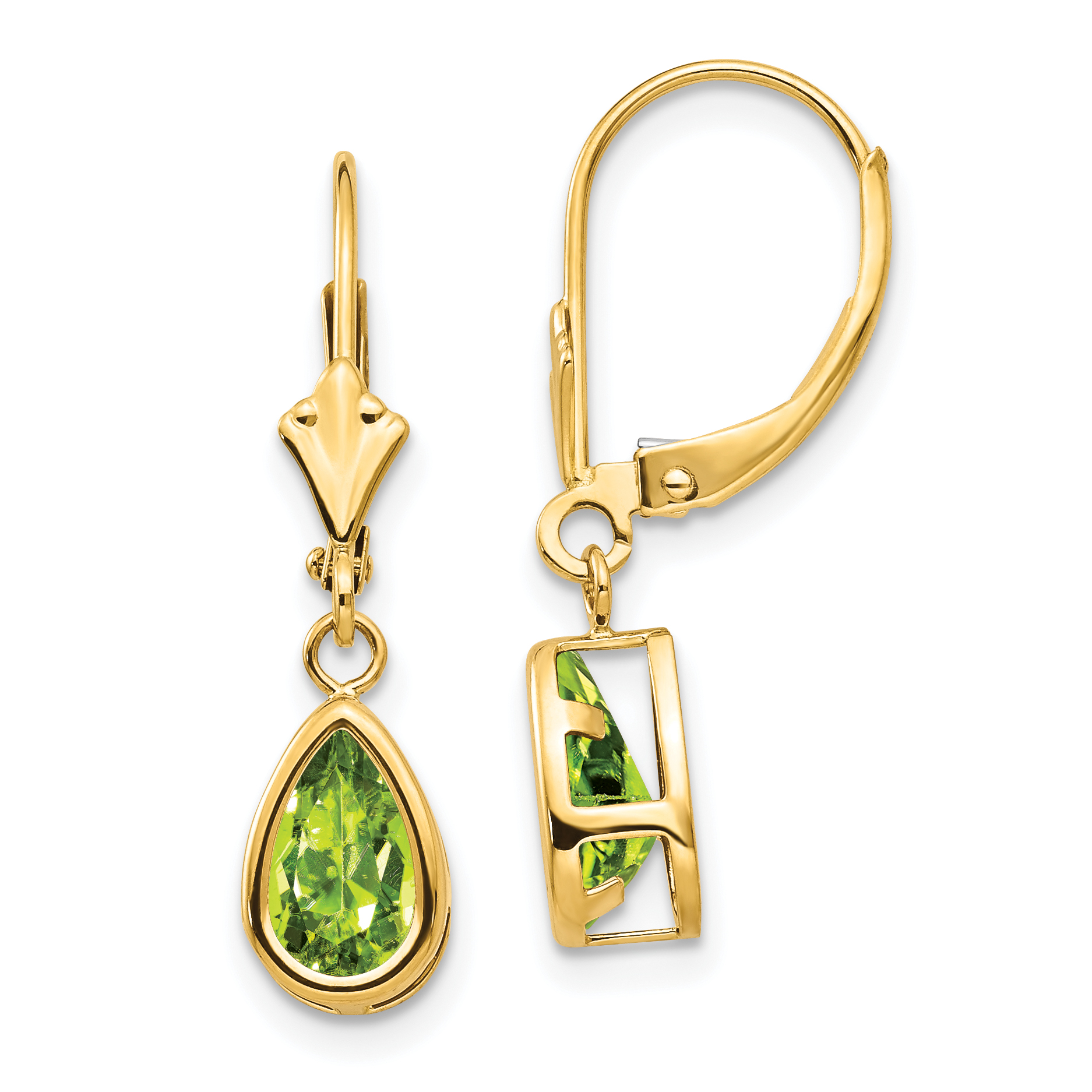 14k 8x5mm Pear Peridot Leverback Earrings (XLB103PE)