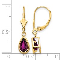 14K Yellow Gold 8x 5mm Pear Rhodolite Garnet Bezel Leverback Dangle Earrings view 4
