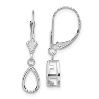 14k White Gold 8x5mm Pear Bezel Leverback Earring Mountings