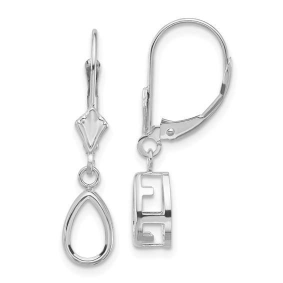 14k White Gold 8x5mm Pear Bezel Leverback Earring Mountings