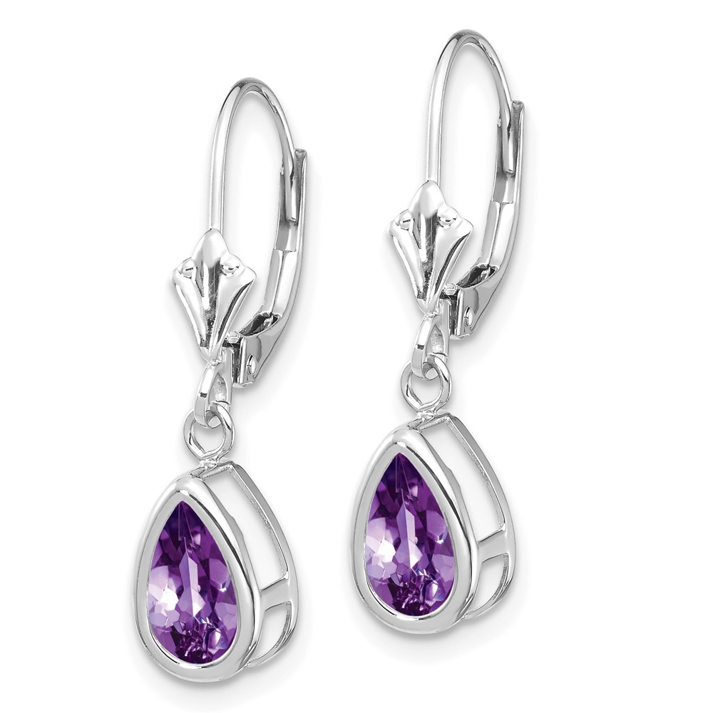 14k White Gold 8x5mm Pear Amethyst Leverback Earrings (XLB103WAM)