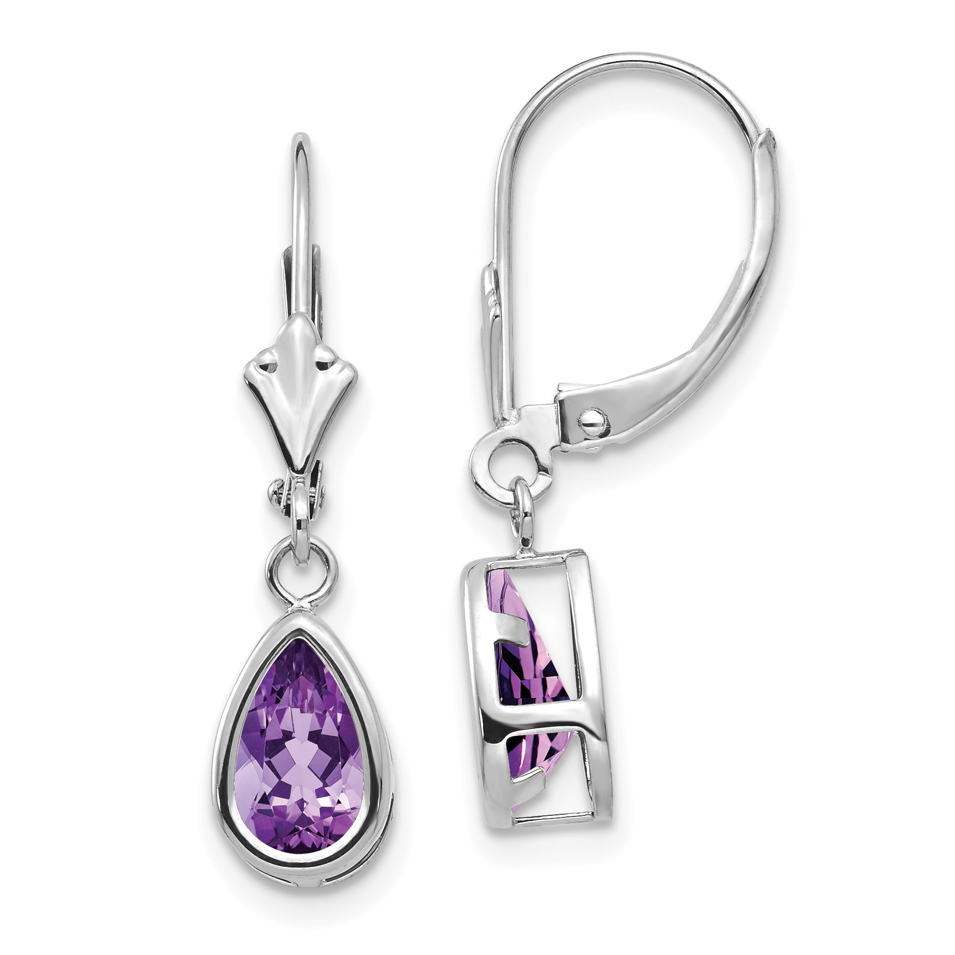 14k White Gold 8x5mm Pear Amethyst Leverback Earrings (XLB103WAM)