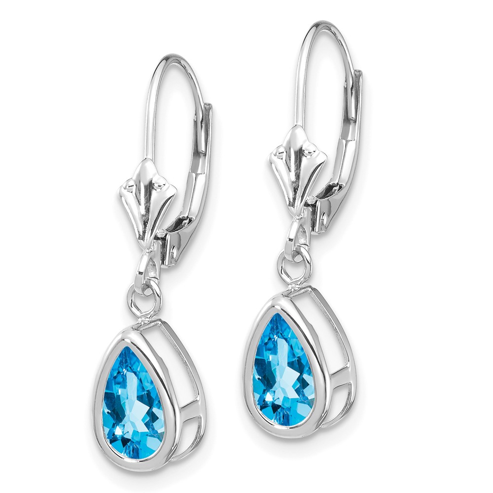 14k White Gold 8x5mm Pear Blue Topaz Leverback Earrings (XLB103WBT)