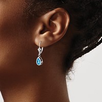 14K White Gold 8x 5mm Pear Blue Topaz Bezel Leverback Dangle Earrings view 3