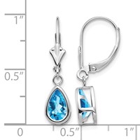 14K White Gold 8x 5mm Pear Blue Topaz Bezel Leverback Dangle Earrings view 4
