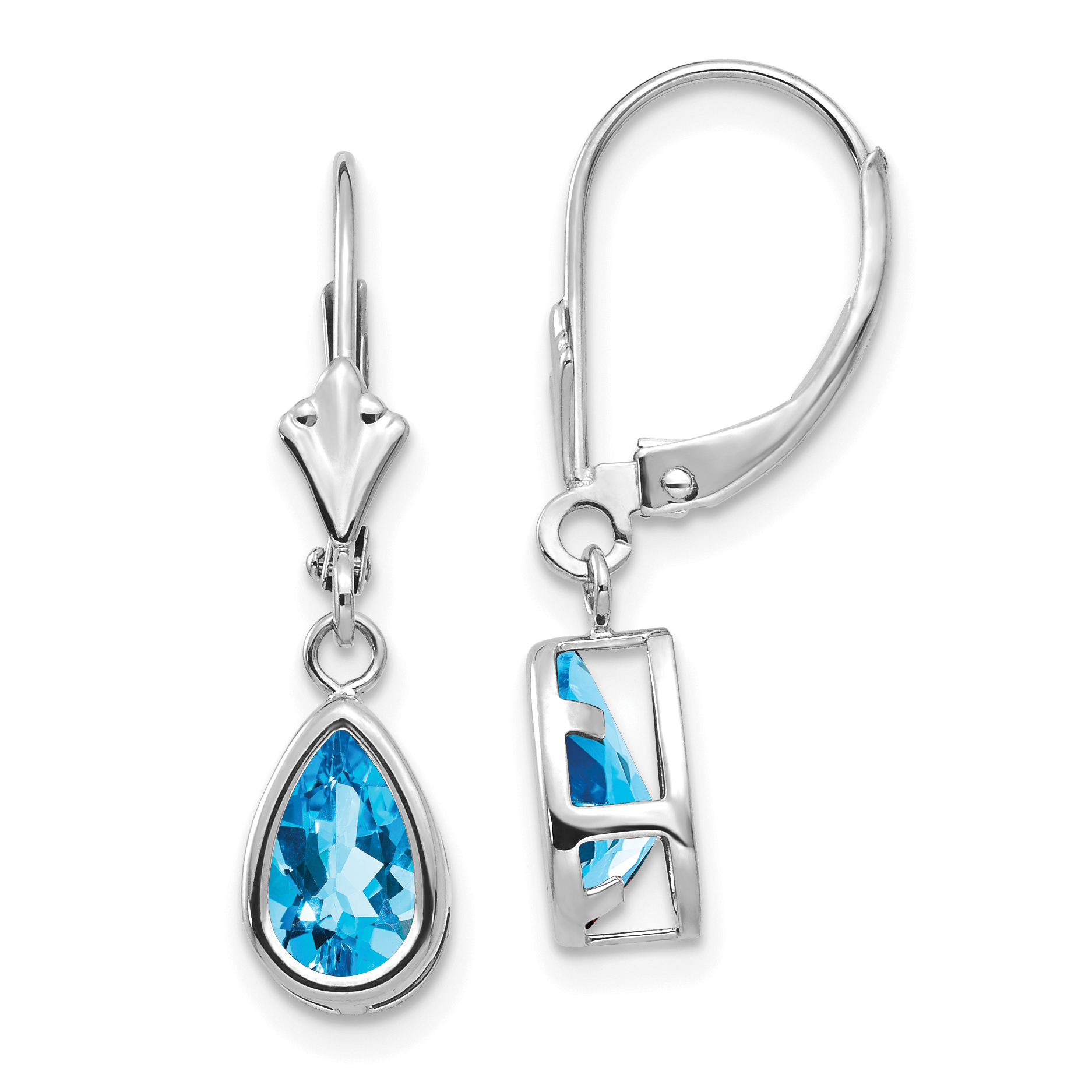 14k White Gold 8x5mm Pear Blue Topaz Leverback Earrings (XLB103WBT)