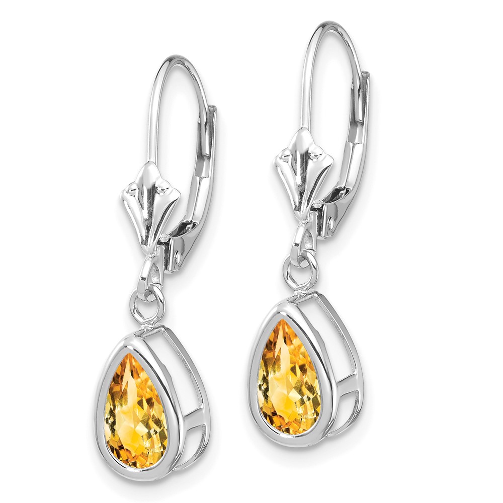 14k White Gold 8x5mm Pear Citrine Leverback Earrings (XLB103WCI)
