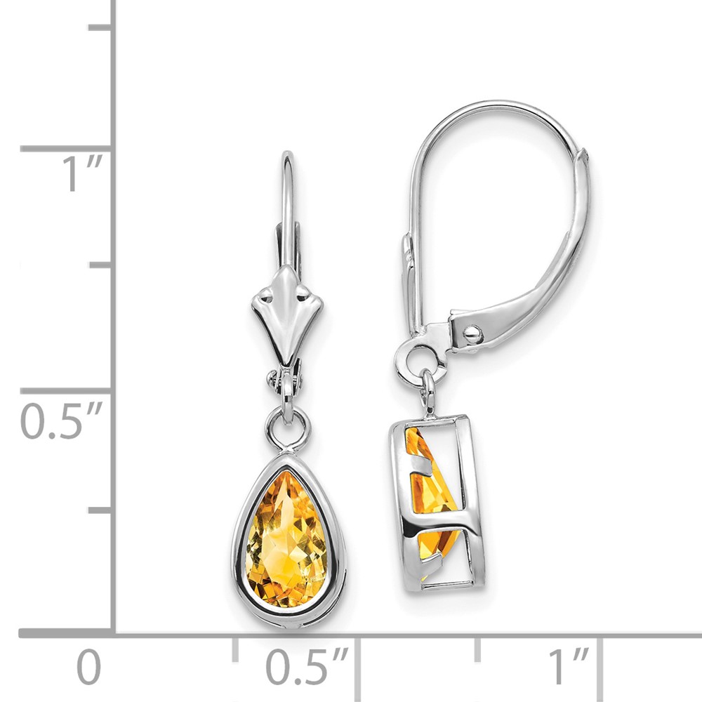 14k White Gold 8x5mm Pear Citrine Leverback Earrings (XLB103WCI)