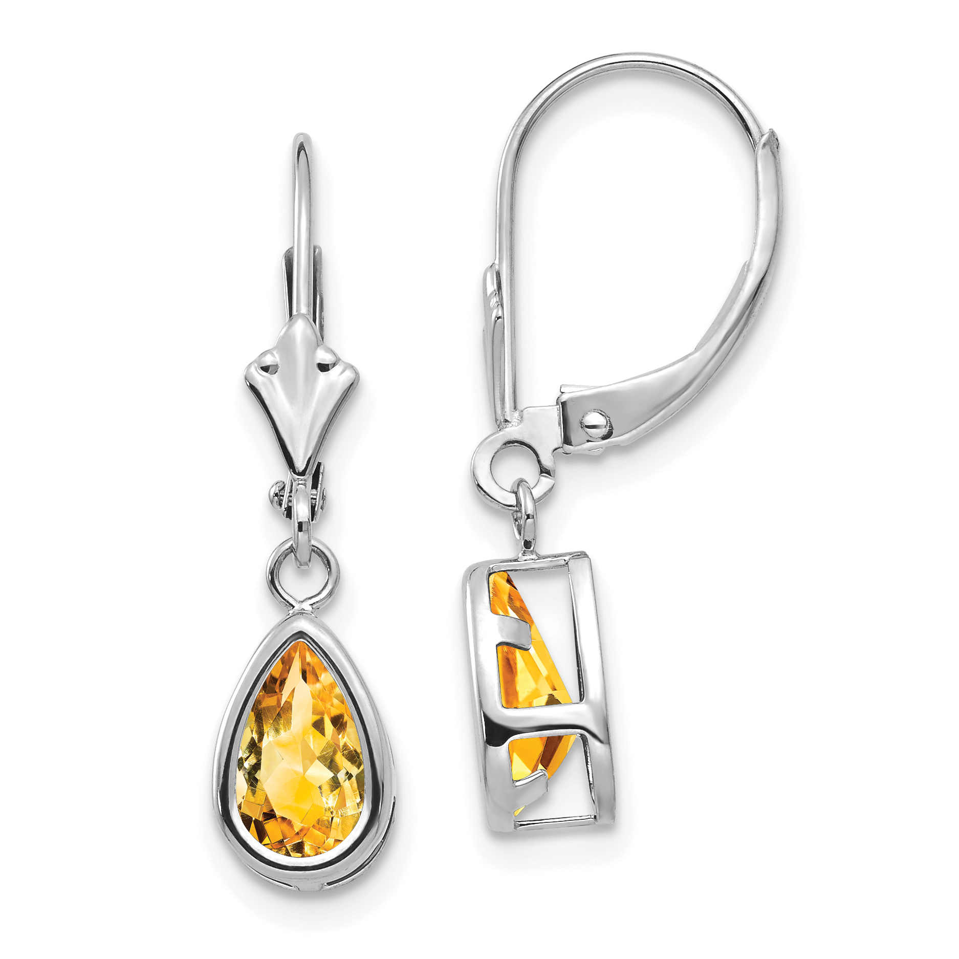 14k White Gold 8x5mm Pear Citrine Leverback Earrings (XLB103WCI)