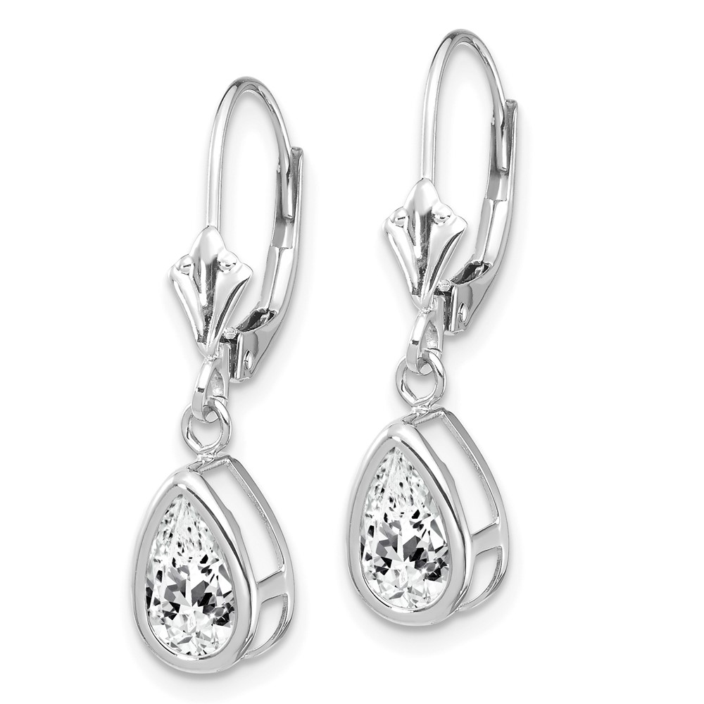 14k White Gold 8x5mm Pear Cubic Zirconia Leverback Earrings (XLB103WCZ)