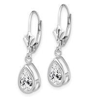 14K White Gold 8x 5mm Pear Cubic Zirconia Bezel Leverback Dangle Earrings view 2
