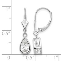 14K White Gold 8x 5mm Pear Cubic Zirconia Bezel Leverback Dangle Earrings view 4