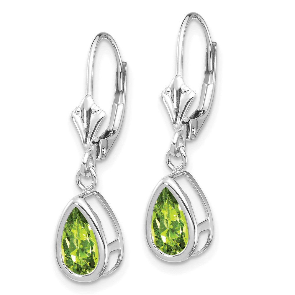 14k White Gold 8x5mm Pear Peridot Leverback Earrings (XLB103WPE)