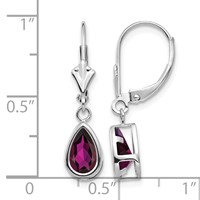 14K White Gold 8x 5mm Pear Rhodolite Garnet Bezel Leverback Dangle Earrings view 4