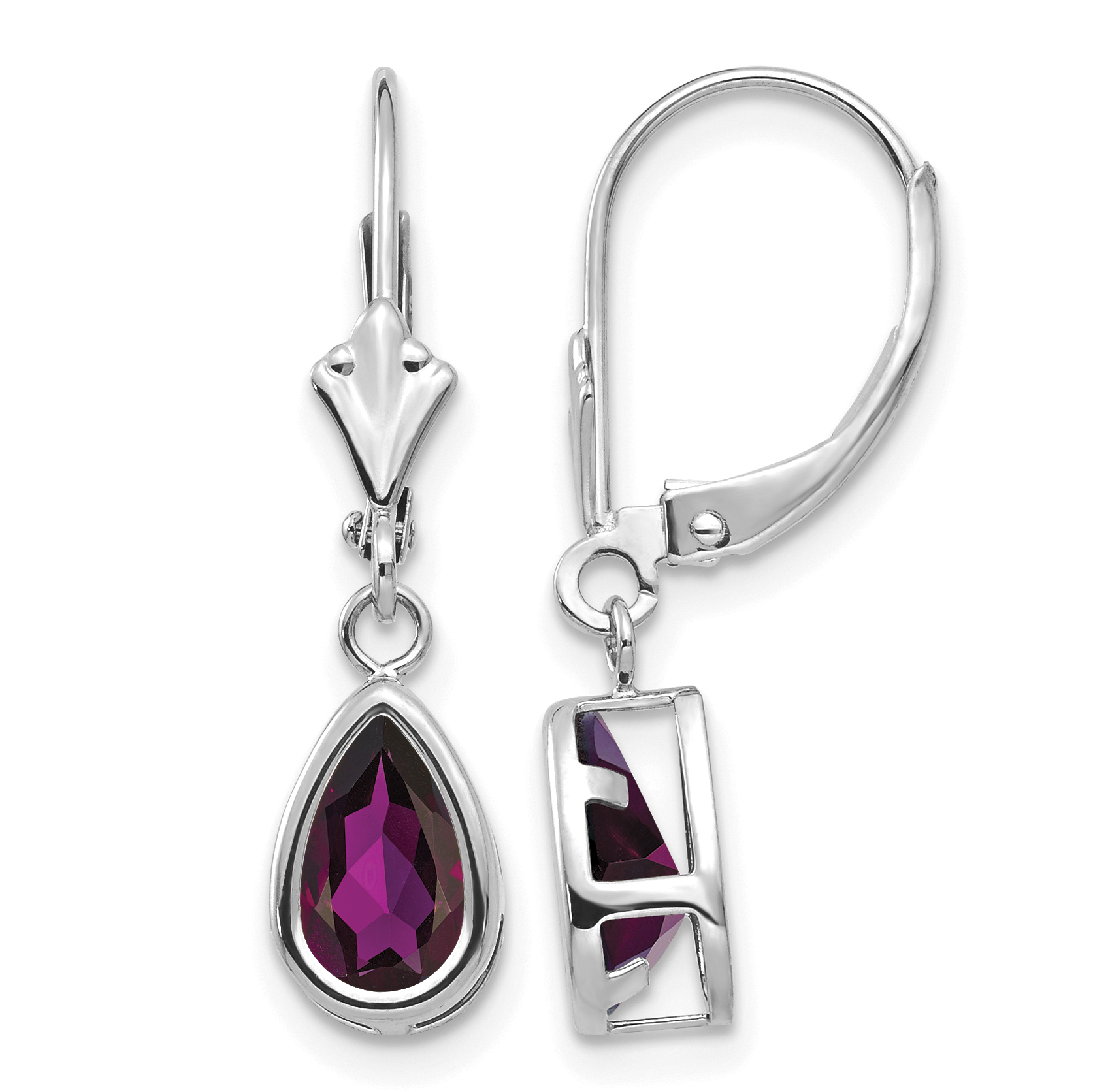 14k White Gold 8x5mm Pear Rhodolite Garnet Leverback Earrings (XLB103WRG)