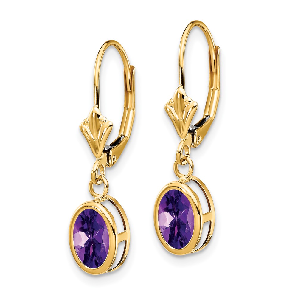 14k 7x5mm Oval Amethyst Leverback Earrings (XLB106AM)