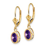 14K 7x5mm Oval Amethyst Bezel Leverback Dangle Earrings view 2